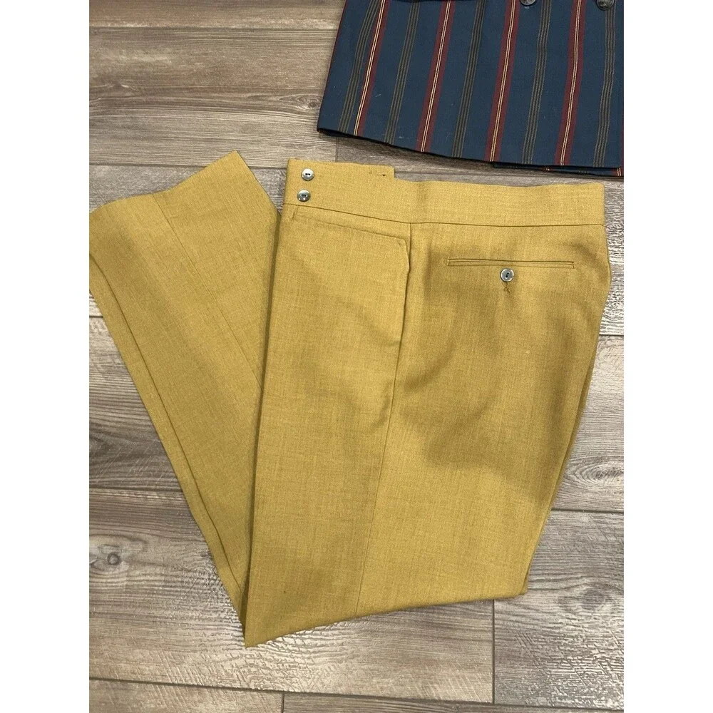 Vintage H.I.S. Striped Double-Breasted Blazer Crest Buttons + 2 Farah Pants 3x